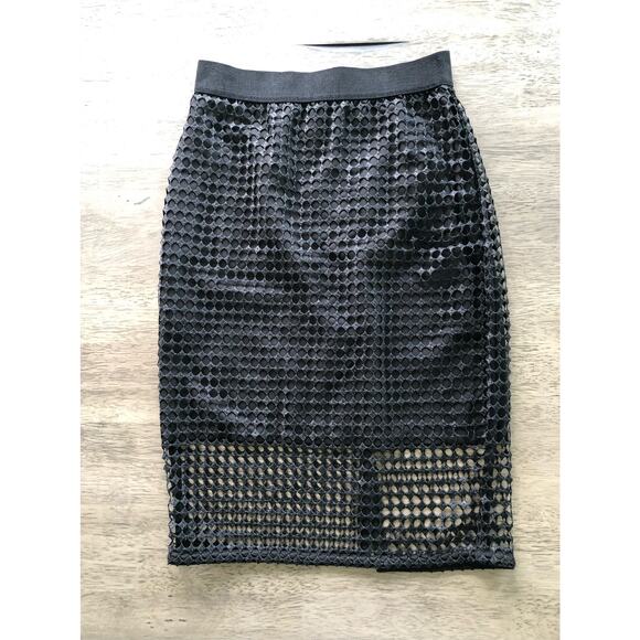 Ann Taylor Black Crochet Overlay Midi Skirt - 2P - Picture 1 of 7